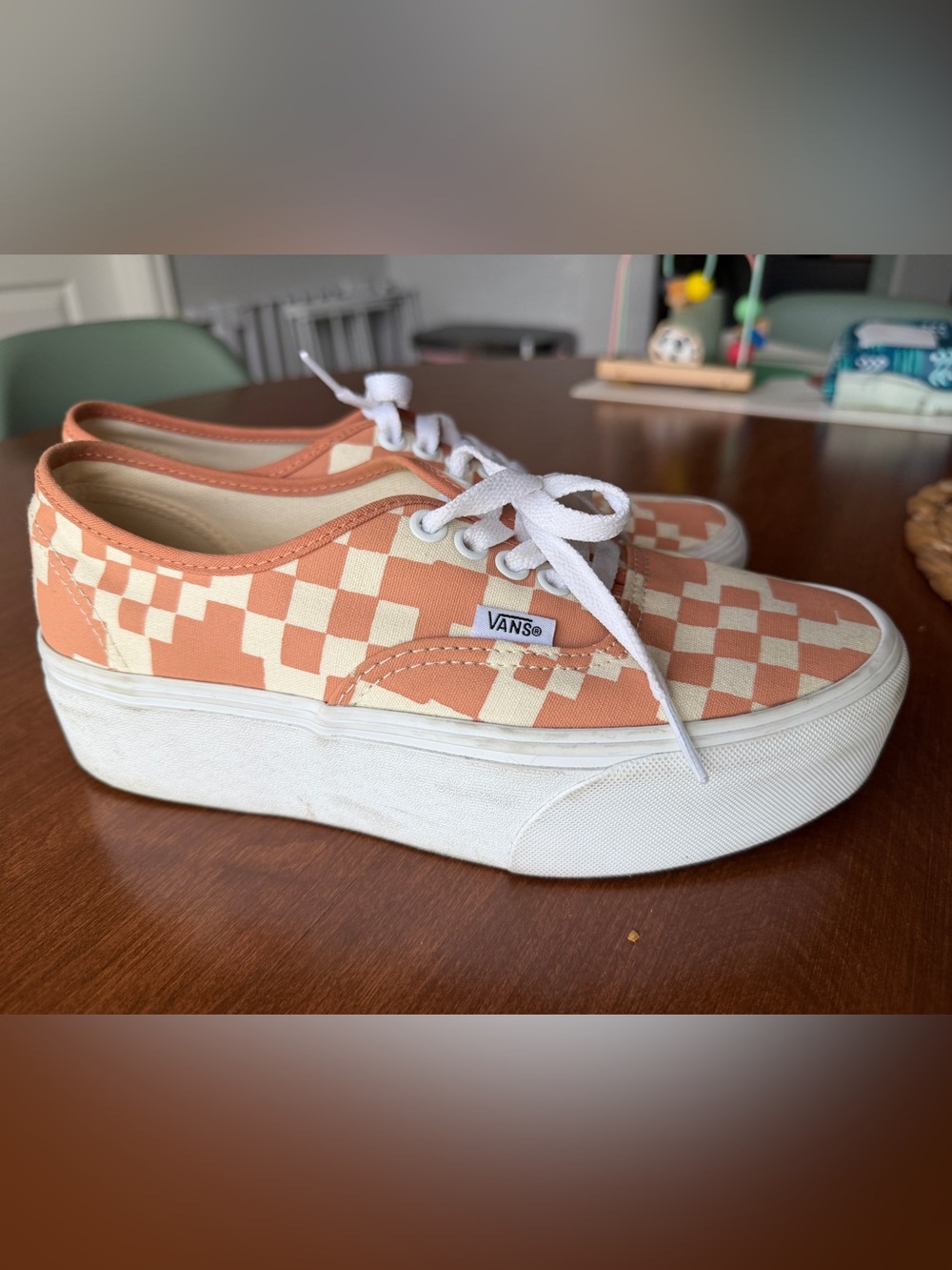Vans Checkerboard Canvas Low Top Sneakers - Peach & White - Picture 3 of 8